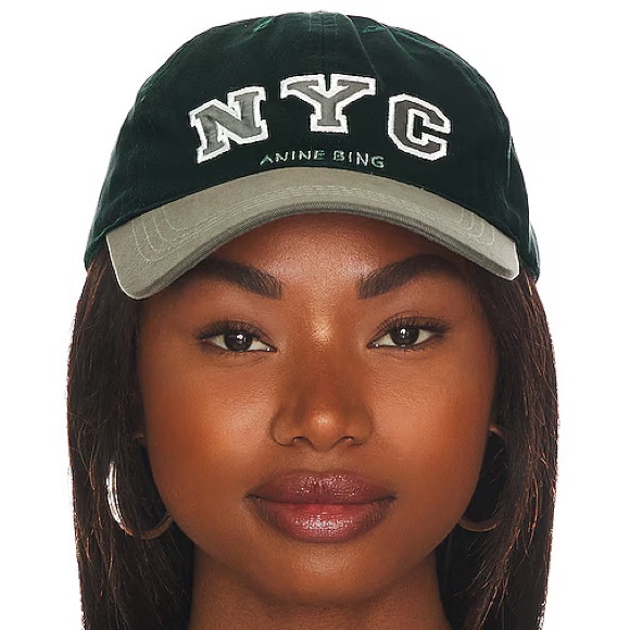 Anine Bing Jeremy Baseball Cap NYC in Charcoal Green - Picture 6 of 9